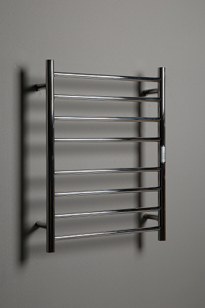 Hotwire Flat Round Heated Towel Rail 8 Bars Chrome 700hx530w Inc Timer