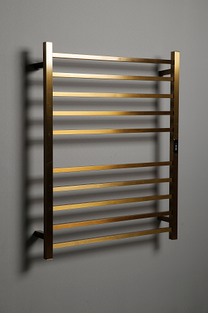 Hotwire Flat Square Heated Towel Rail 10 Bars Gold 900hx700w Inc Timer