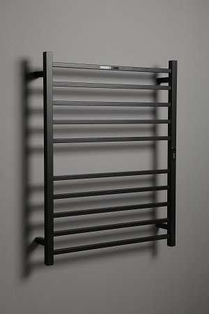 Hotwire Flat Square Heated Towel Rail 10 Bars Black 900hx700w Inc Timer