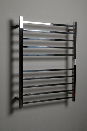 Hotwire Flat Square Heated Towel Rail 10 Bars Chrome 900hx700w Inc Timer