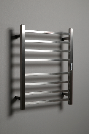 Hotwire Flat Square Heated Towel Rail 8 Bars Brushed Nickel 700hx530w Inc Timer