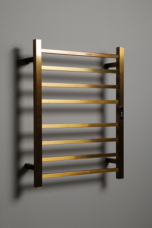 Hotwire Flat Square Heated Towel Rail 8 Bars Gold 700hx530w Inc Timer