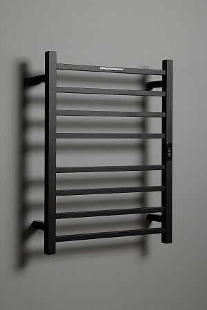 Hotwire Flat Square Heated Towel Rail 8 Bars Black 700hx530w Inc Timer