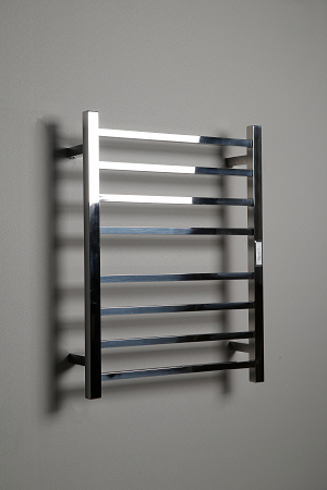 Hotwire Flat Square Heated Towel Rail 8 Bars Chrome 700hx530w Inc Timer
