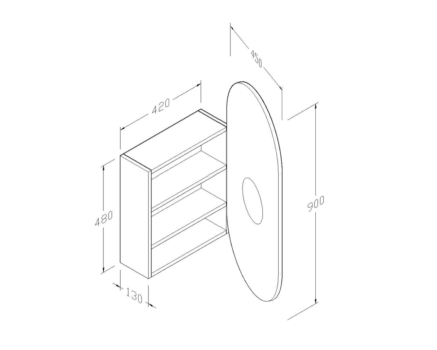 Ovia 900x450mm Pill Oval Shaped Shaving Cabinet Matte White