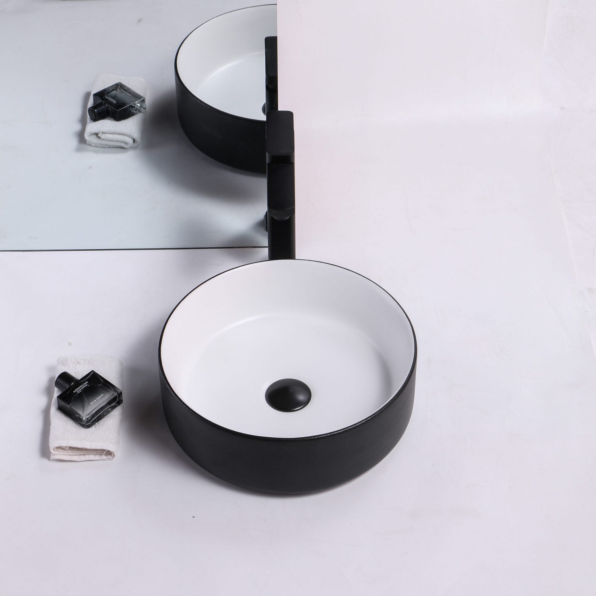 Ovia Art Sandy Matt Black and Matt White Textured Above Counter Basin 360mm x 120mm