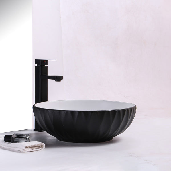 Ovia Art Ruby Matt Black and Matt White Textured Above Counter Basin 400mm x 135mm