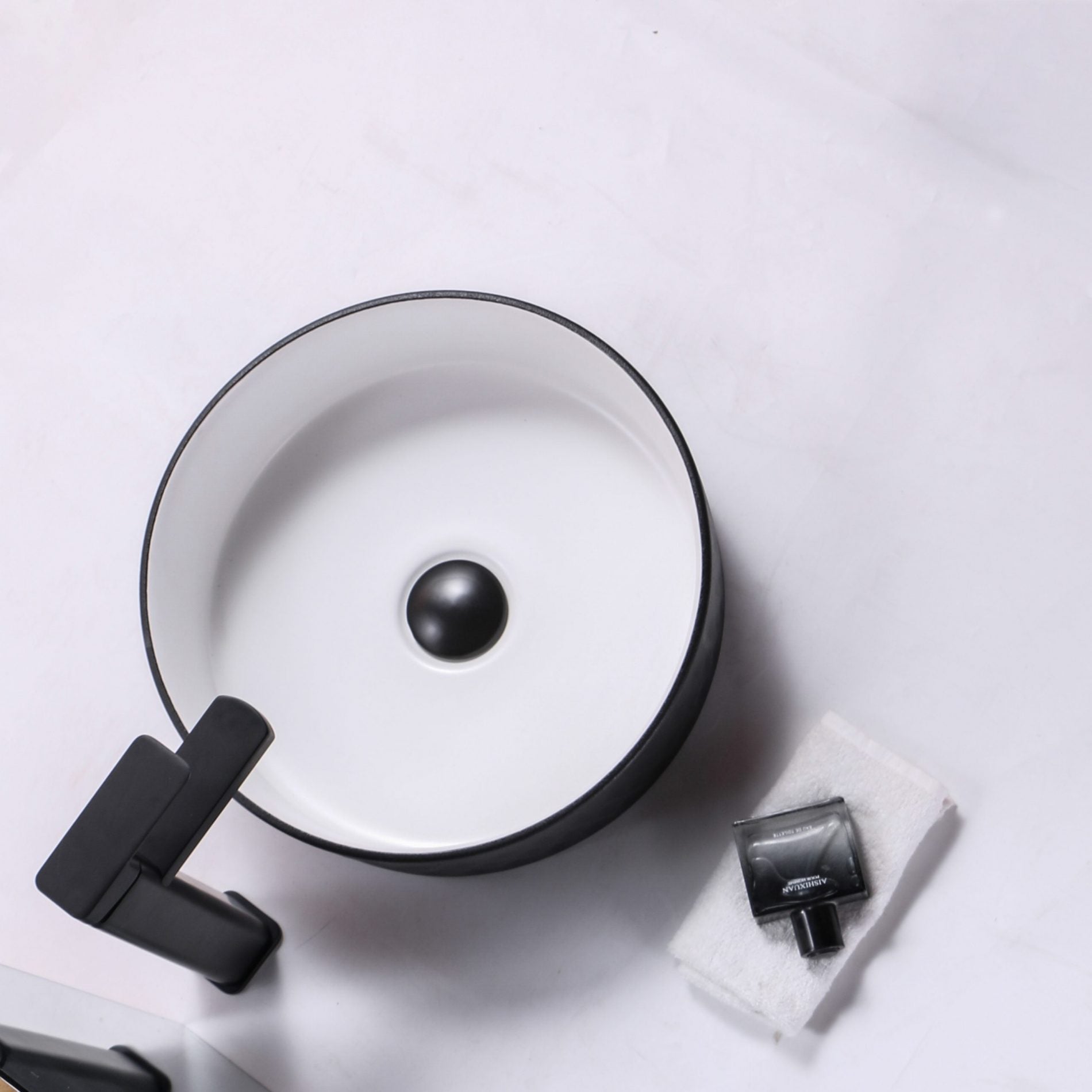 Ovia Art Diamond Matt Black and Matt White Textured Above Counter Basin 360mm x 120mm