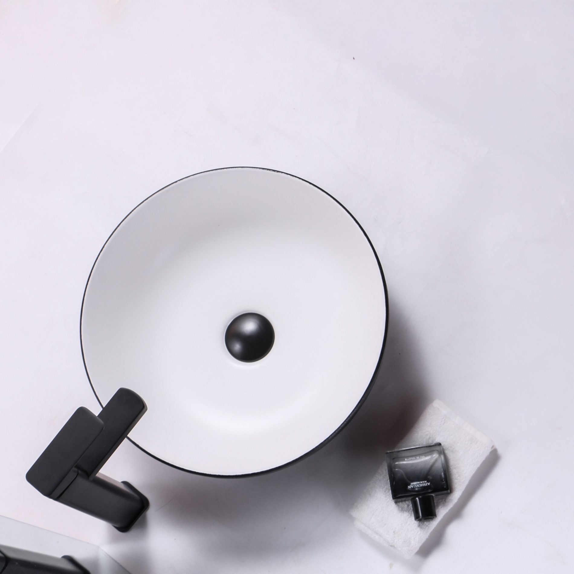 Ovia Art Wavy Matt Black and Matt White Textured Above Counter Basin 400mm x 135mm