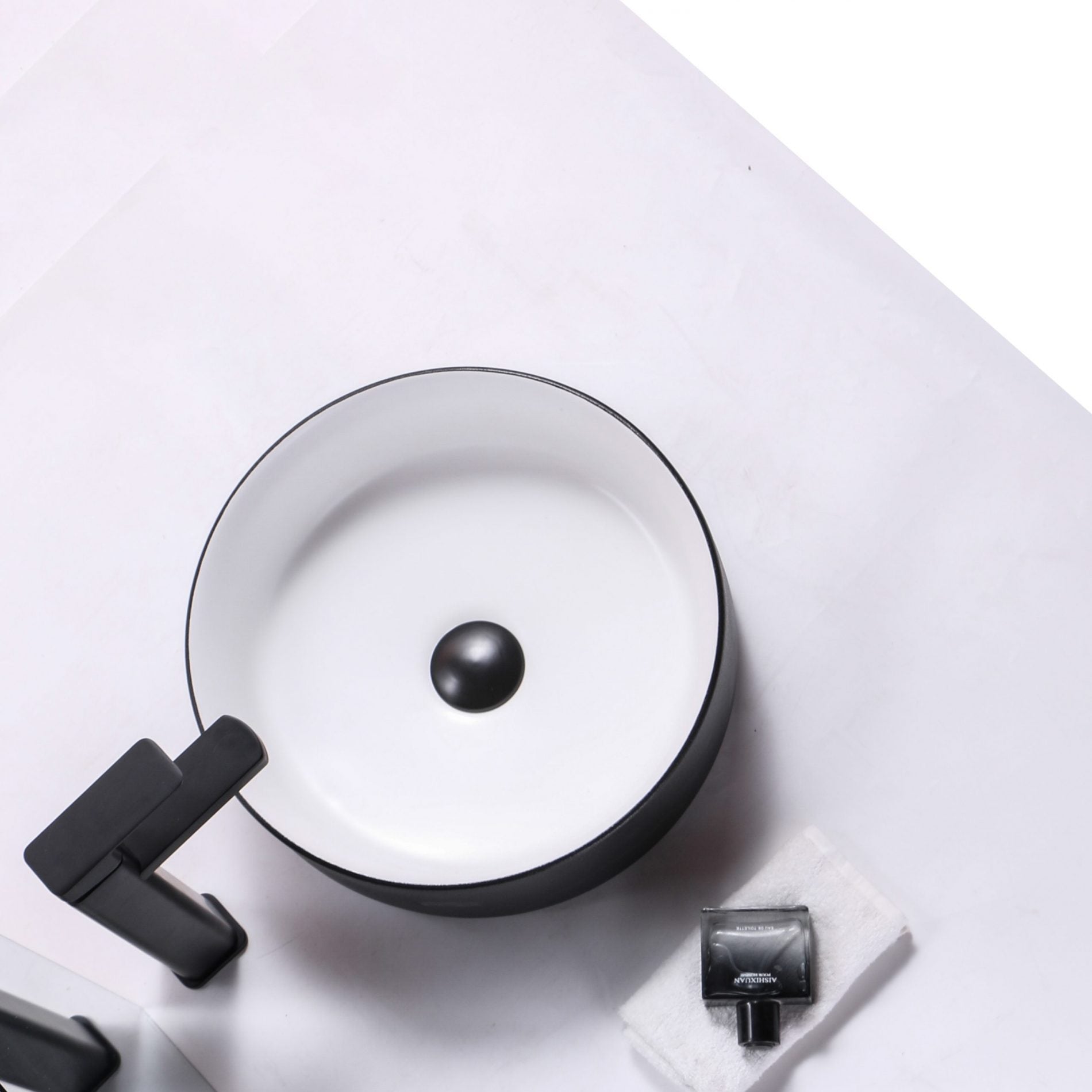 Ovia Art Sandy Matt Black and Matt White Textured Above Counter Basin 360mm x 120mm