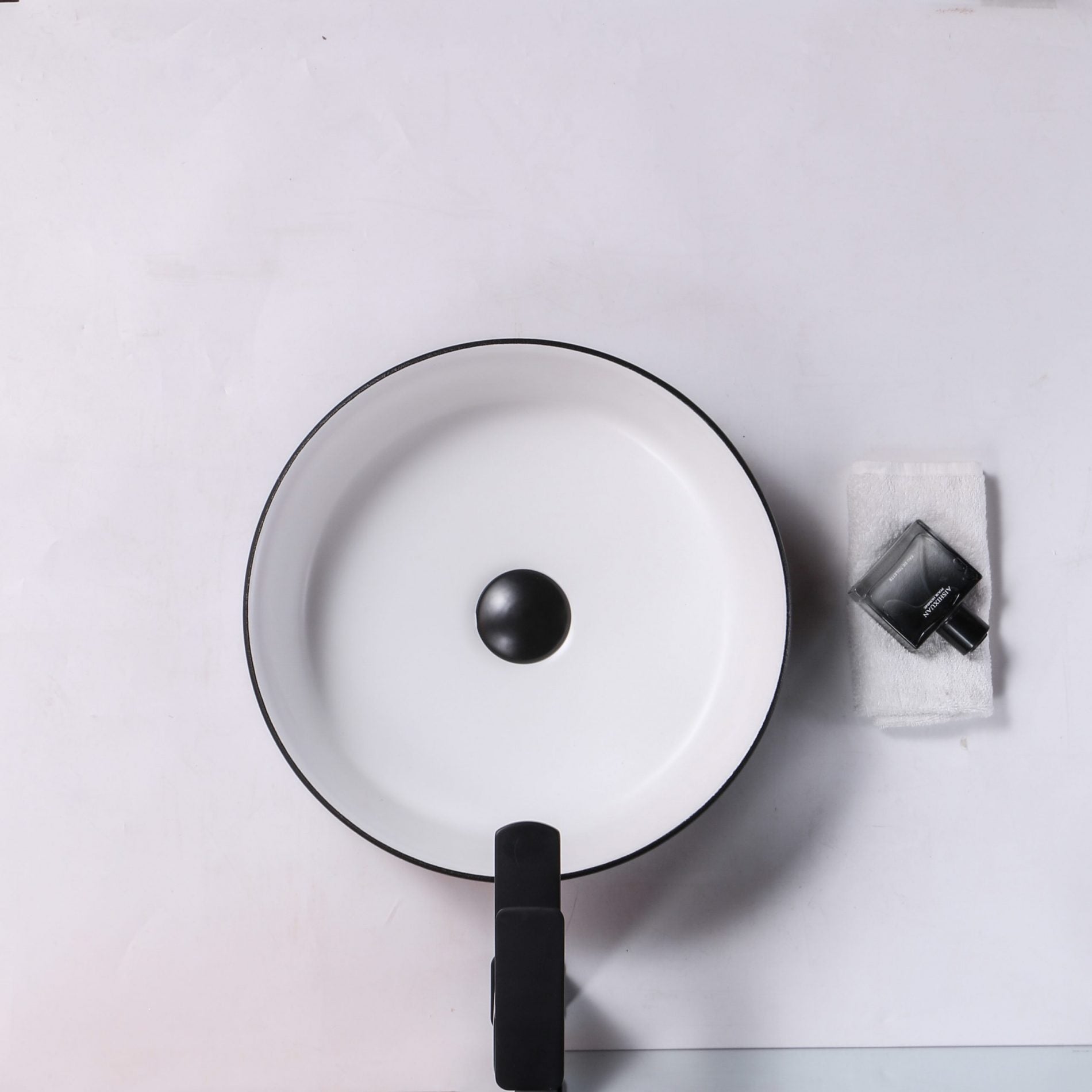 Ovia Art Archilles Matt Black and Matt White Textured Above Counter Basin 360mm x 120mm