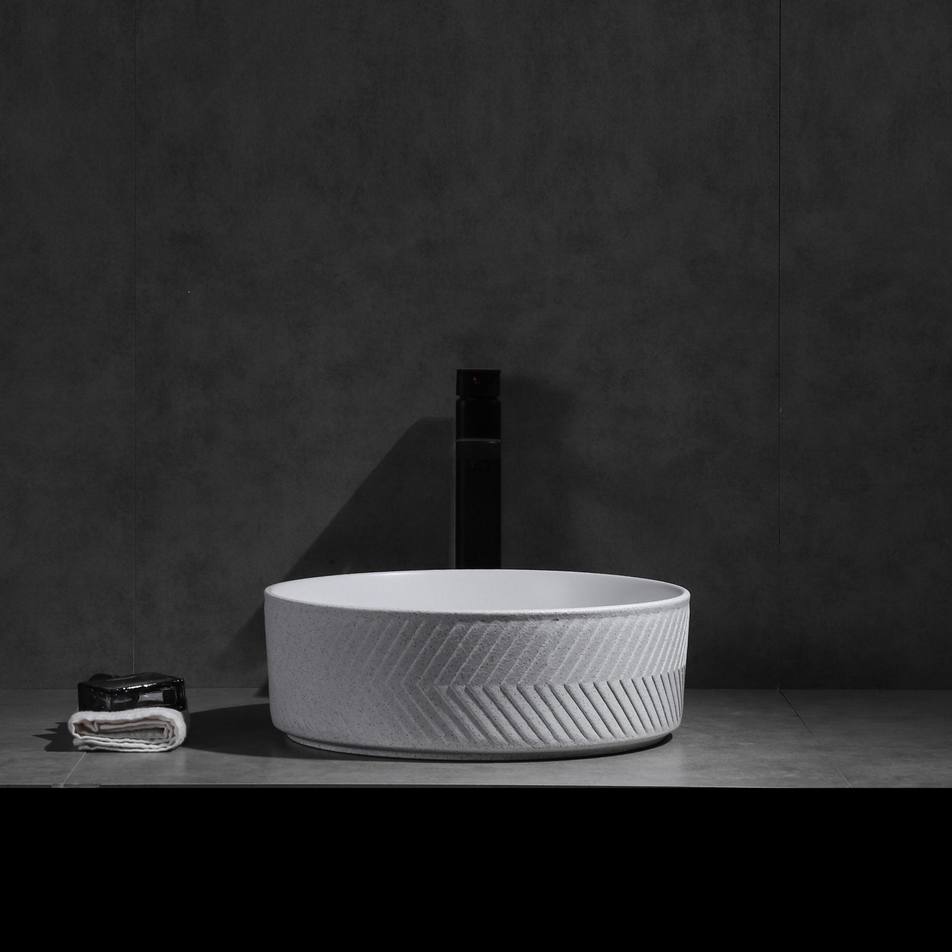 Ovia Art Archilles Matte White and Matte White Textured Above Counter Basin 360mm x 120mm