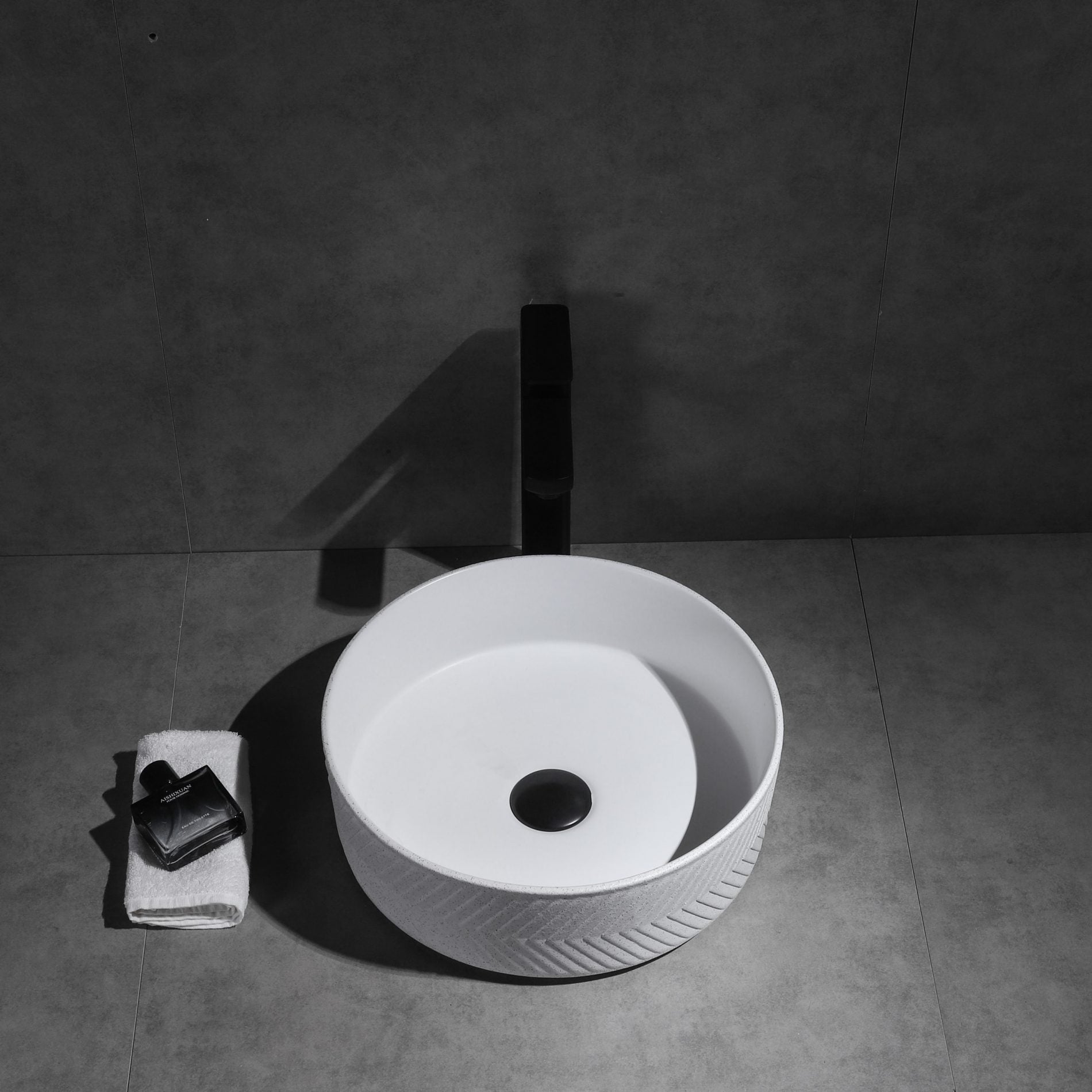 Ovia Art Archilles Matte White and Matte White Textured Above Counter Basin 360mm x 120mm