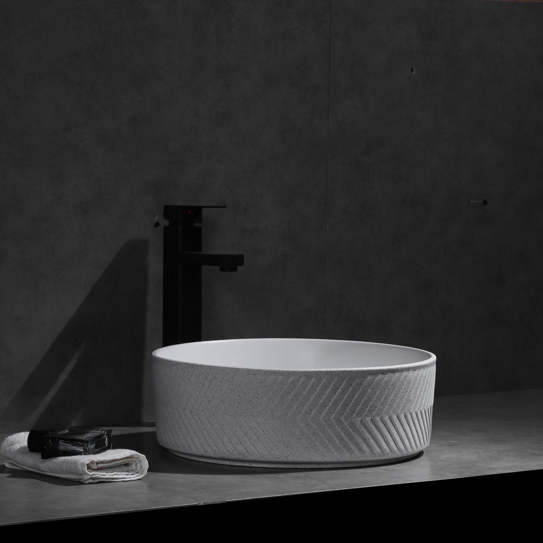 Ovia Art Archilles Matte White and Matte White Textured Above Counter Basin 360mm x 120mm