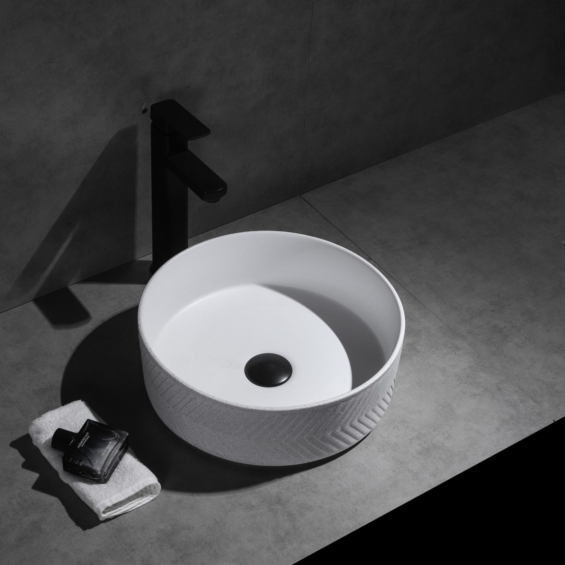 Ovia Art Archilles Matte White and Matte White Textured Above Counter Basin 360mm x 120mm