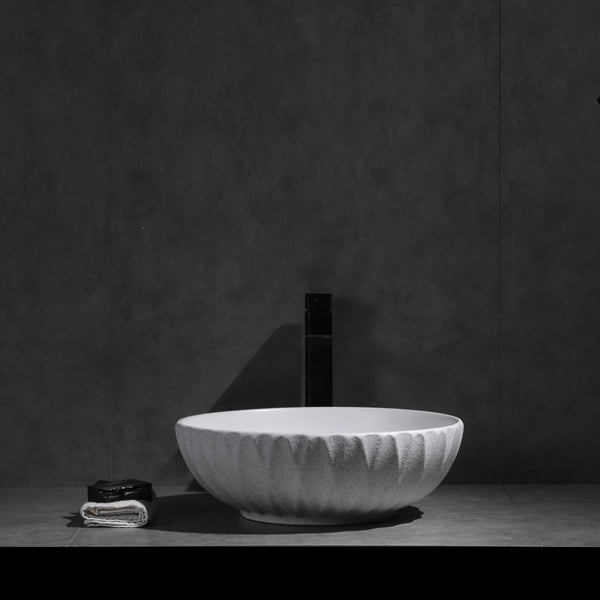 Ovia Claya Art Ruby Matt White Textured Above Counter Basin 400mm x 135mm