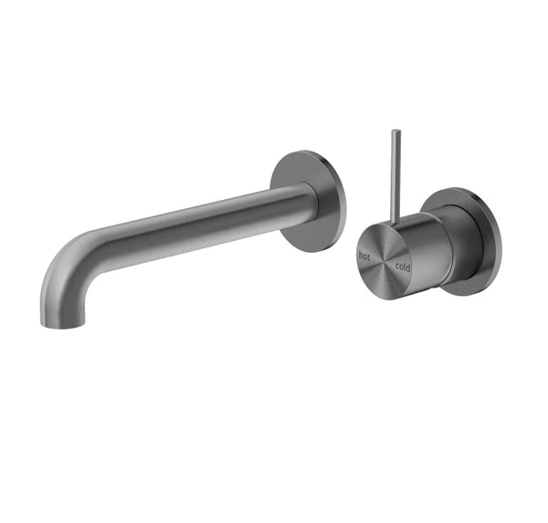 Nero Mecca Wall Basin Mixer Sep Back Plate Handle Up 185mm Spout Gun Metal
