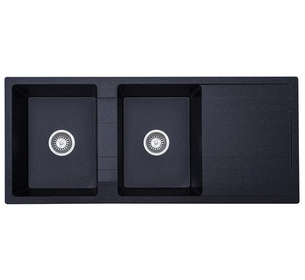 Riva Double Bowl With Drainer Black 1160 x 500 x 210mm