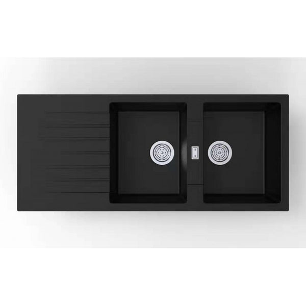 1160x500mm Black Granite Quartz Kitchen Sink Double Bowl