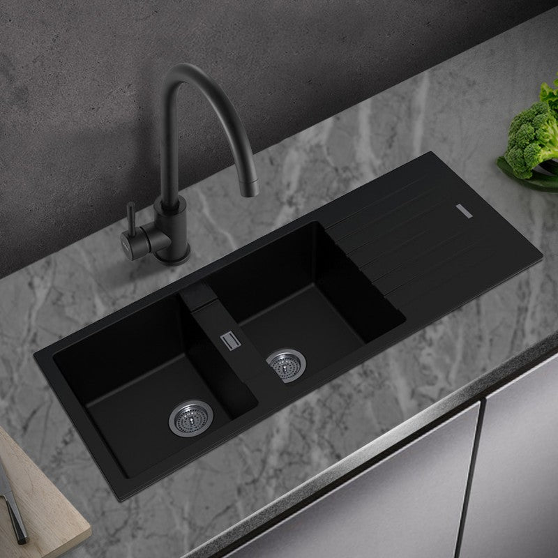 1160x500mm Black Granite Quartz Kitchen Sink Double Bowl