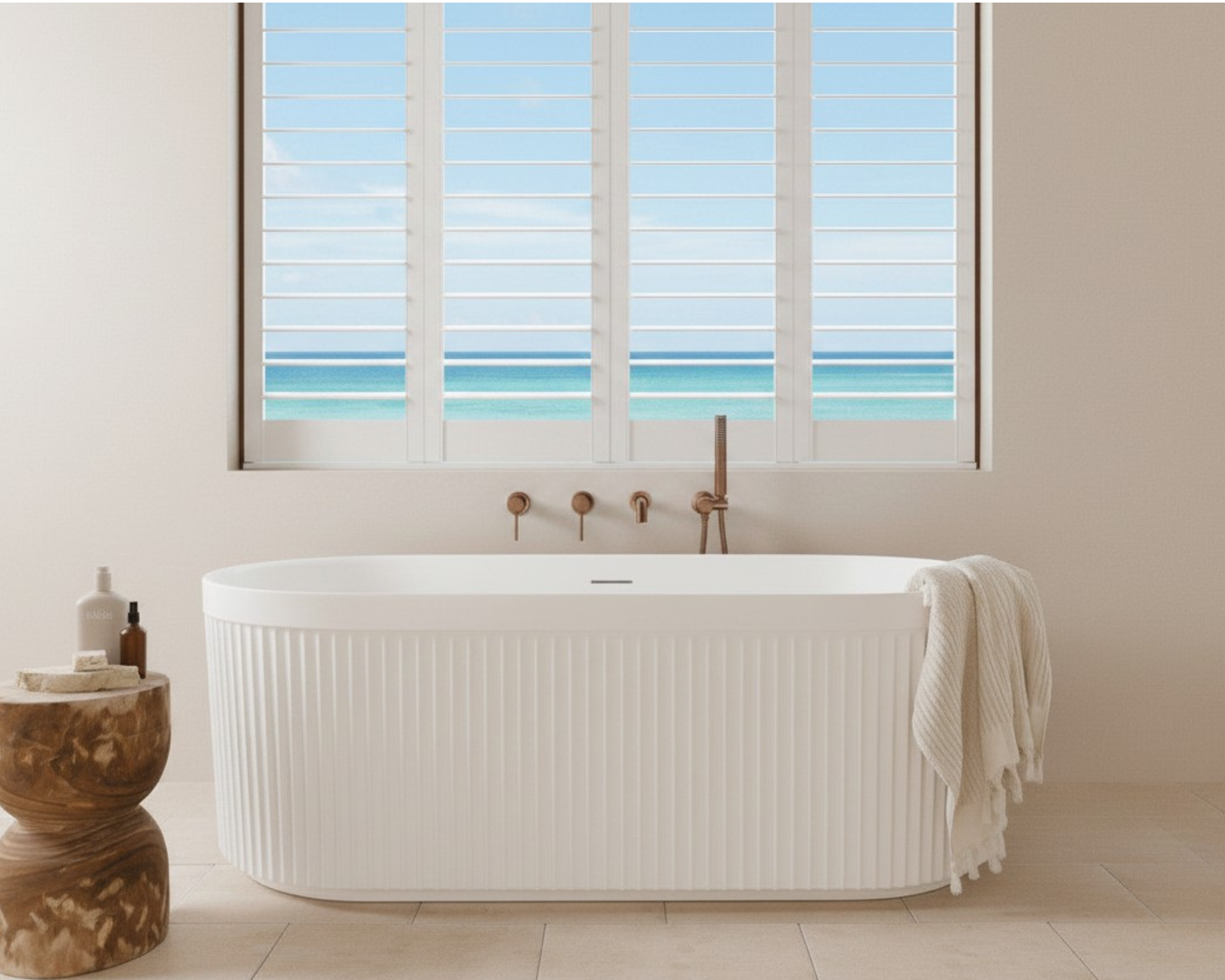Ovia Kiama 1500mm V Groove Fluted Freestanding Bath - Gloss or Matte White
