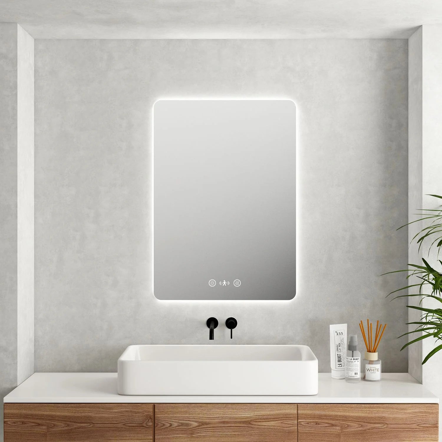 Luna LED Rectangular Mirror 600mm - with Adjustable LED Lighting