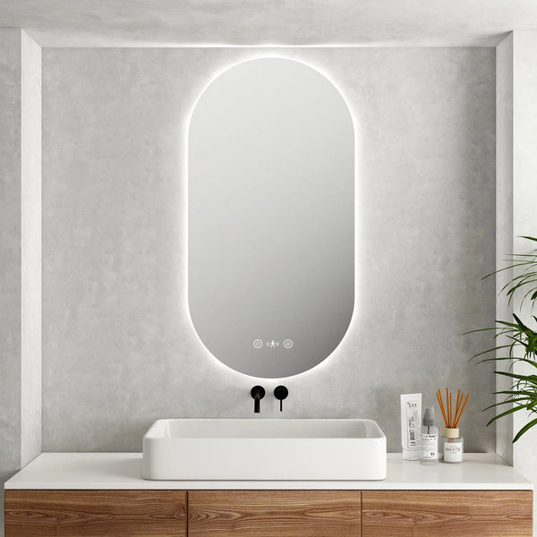 Luna LED Pill Oval Mirror 500 x 900mm - with Adjustable LED Lighting