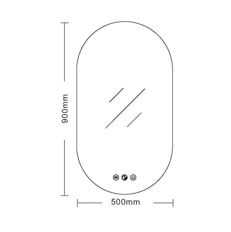 Luna LED Pill Oval Mirror 500 x 900mm - with Adjustable LED Lighting