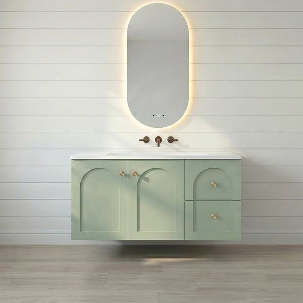 900mm Olive Green Lukka Chester Wall-Hung Vanity - Right-hand drawers