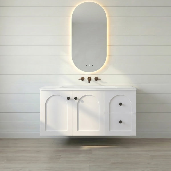 900mm Matte White Lukka Chester Wall-Hung Vanity - Right-hand drawers