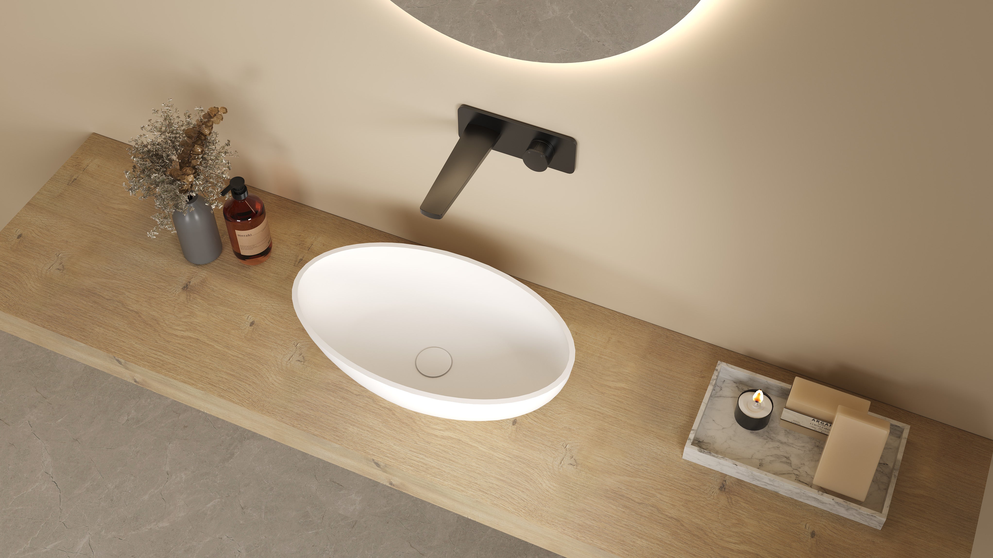 Kirra Solid Surface Art Basin - 528x309x165 - LK-SKA528-MW