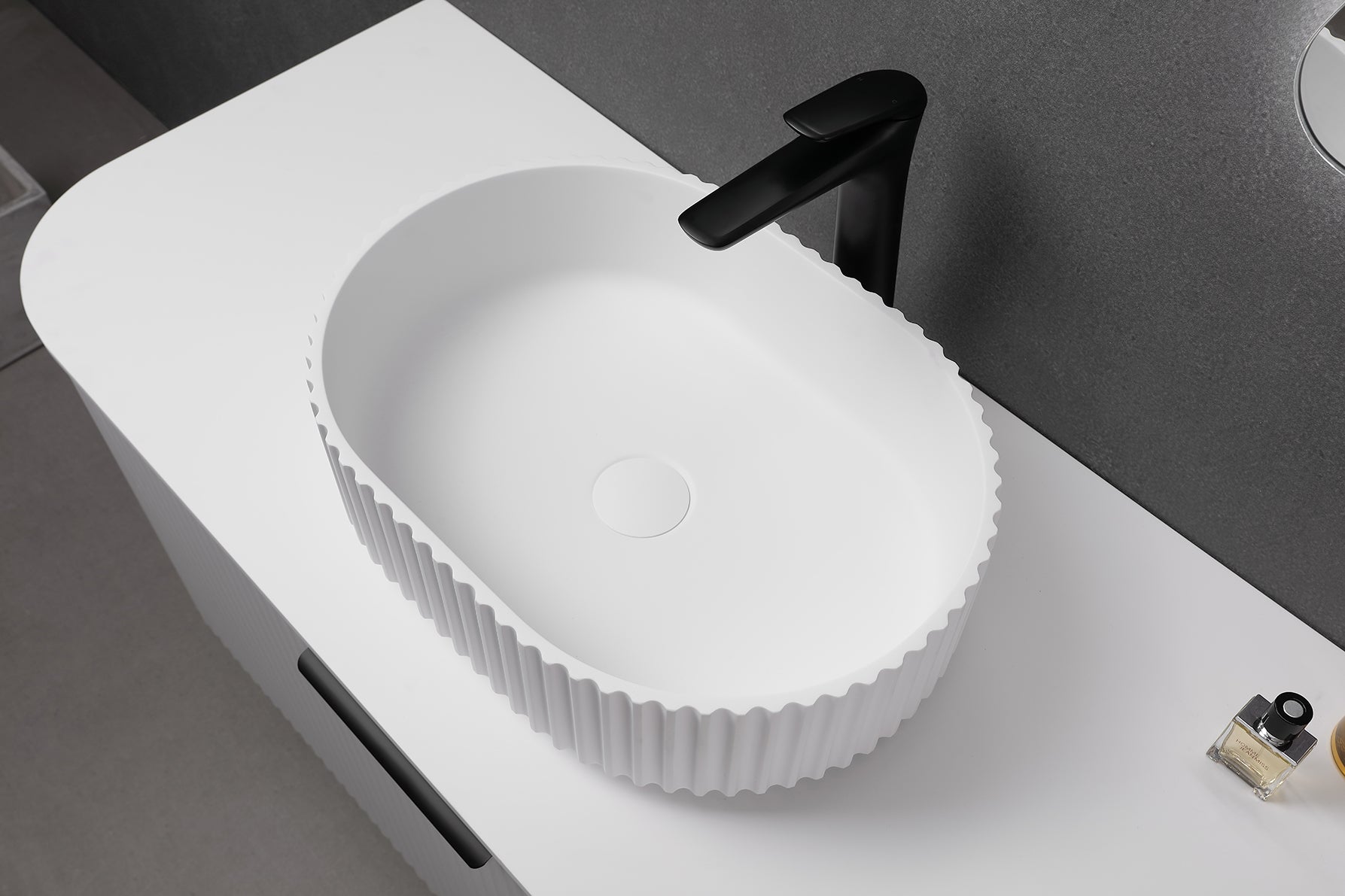 Lukka Ellips Fluted Solid Surface Above Counter Basin LK-SOA4834