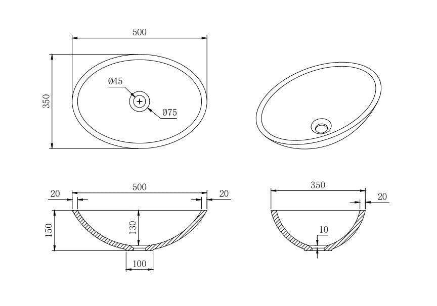Lukka Kirra Solid Surface Art Basin LK-SKA500MW/SKA528MW/SKA5838MW