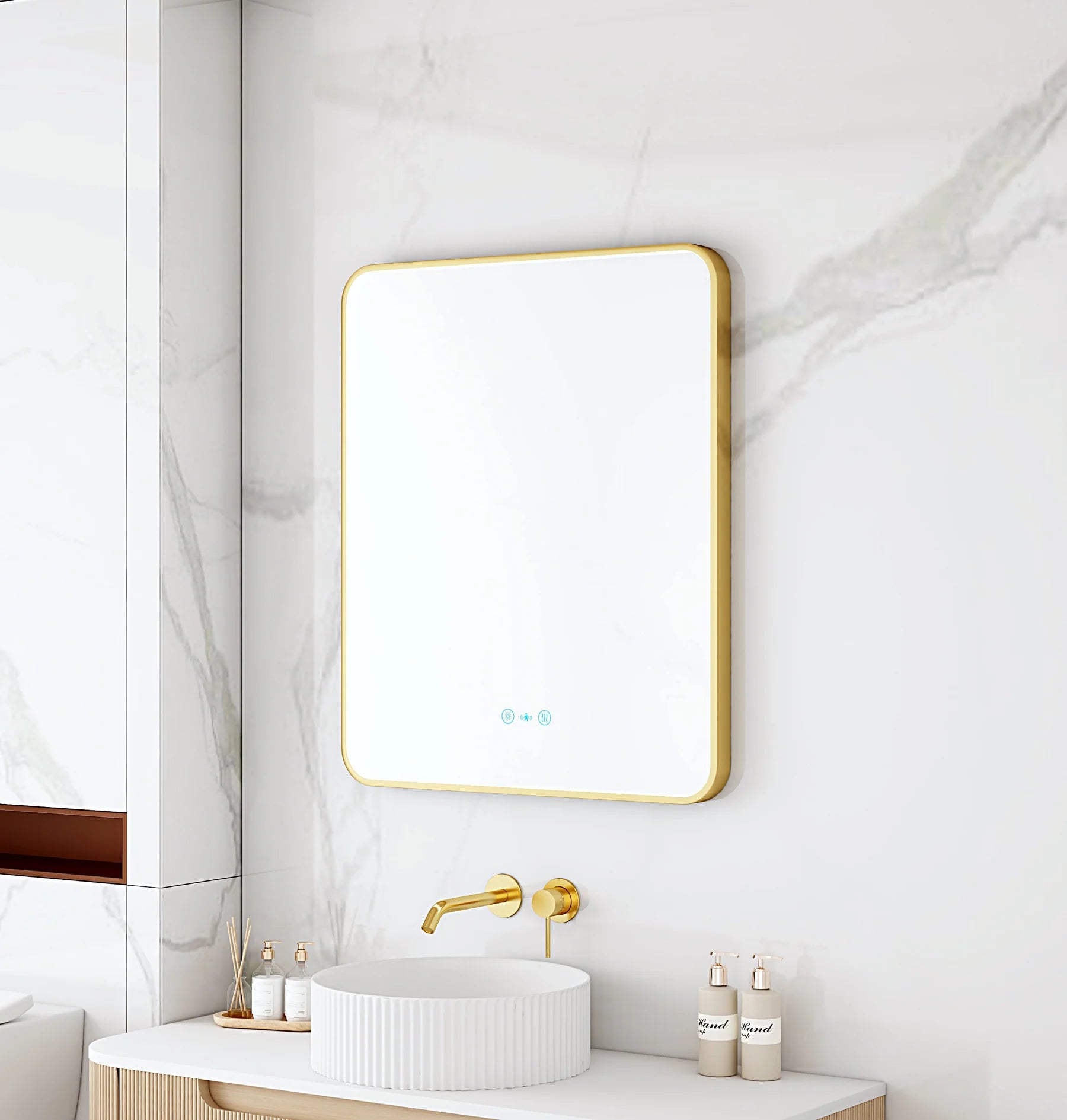 Maia 600×750mm LED Rectangular Mirror – Brushed Gold Frame