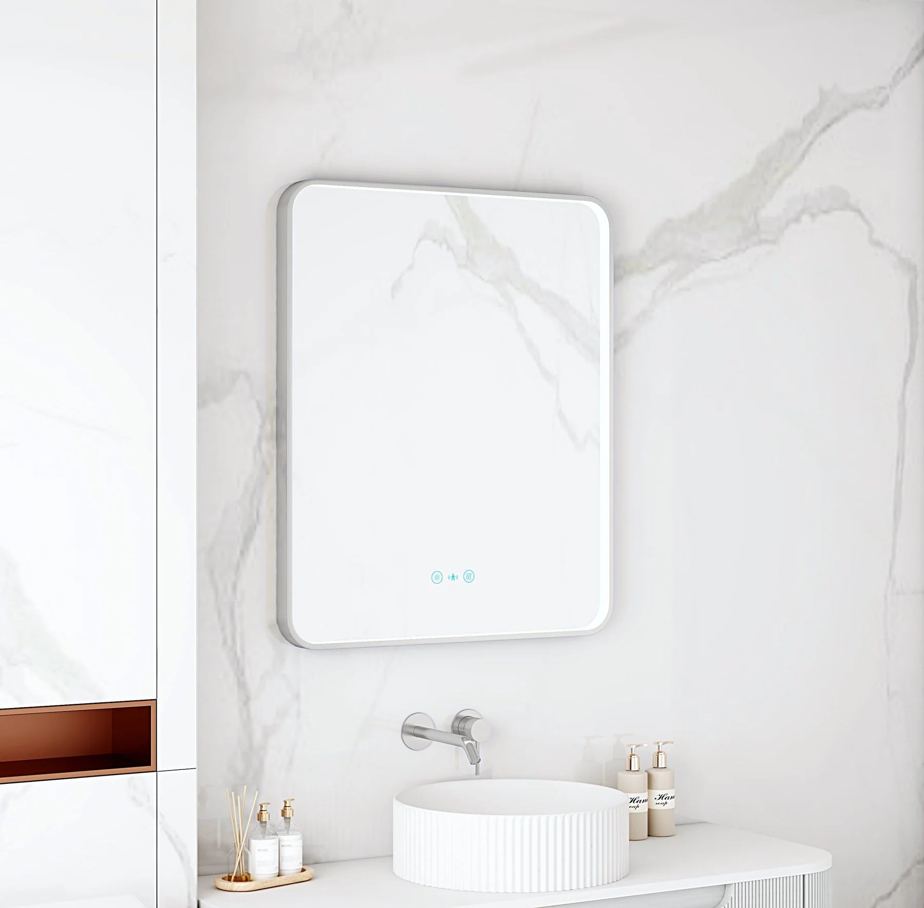Maia 600×750mm LED Rectangular Mirror – Brushed Nickel Frame