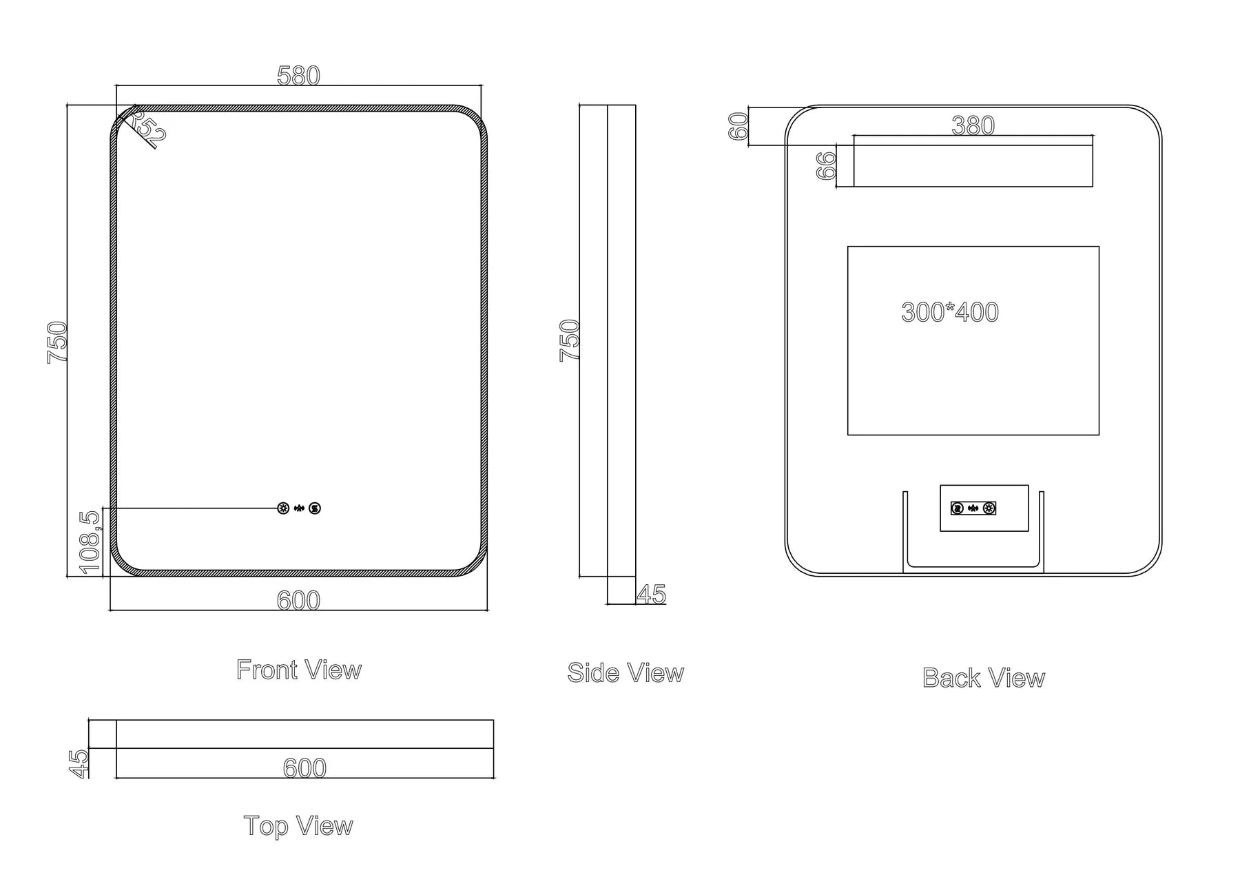 Maia 600×750mm LED Rectangular Mirror – Matt Black Frame