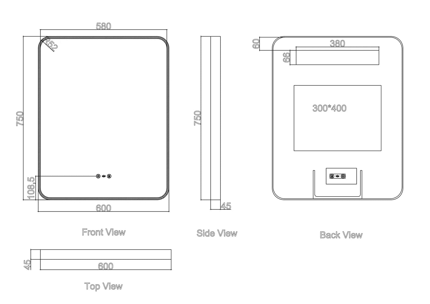 Maia 600×750mm LED Rectangular Mirror – Matt Black Frame