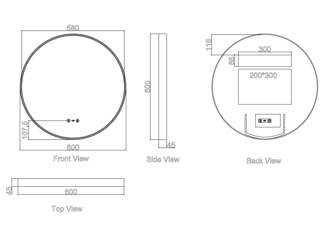 Maia 600mm LED Round Mirror – Matt Black Frame