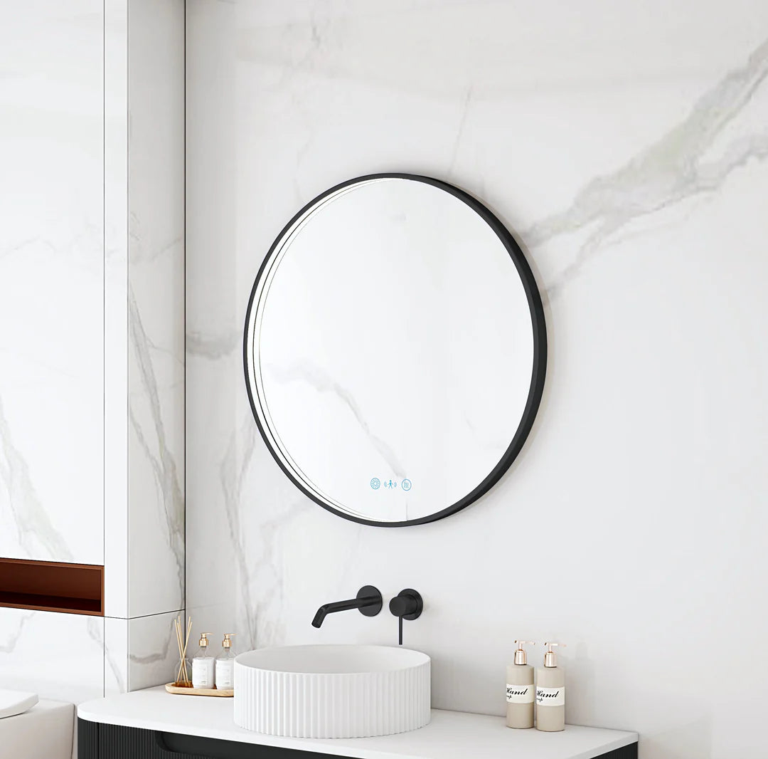 Maia 750mm LED Round Mirror – Matt Black Frame