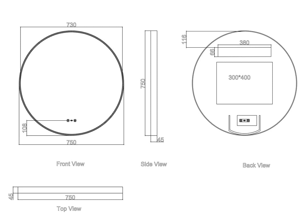 Maia 750mm LED Round Mirror – Brushed Gold Frame