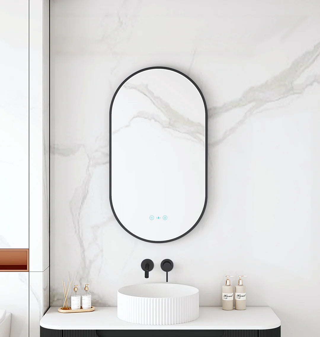 Maia 500×900mm LED Oval Mirror – Matt Black