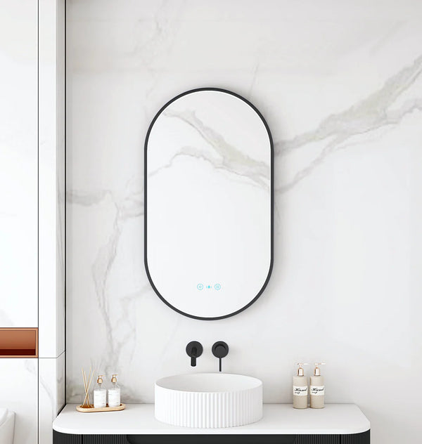 Maia 500×900mm LED Oval Mirror – Matt Black