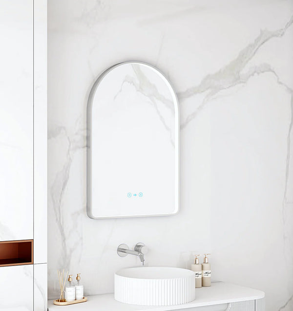 Maia 600×900mm LED Arch Mirror– Brushed Nickel Frame