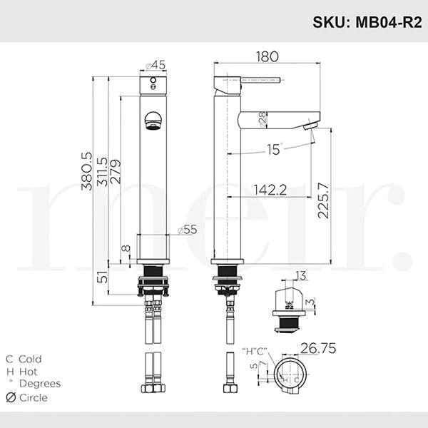 Meir Square Tall Matte Black Basin Mixer