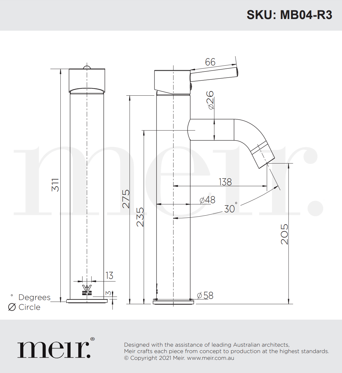 Meir Round Tall Basin Mixer Curved