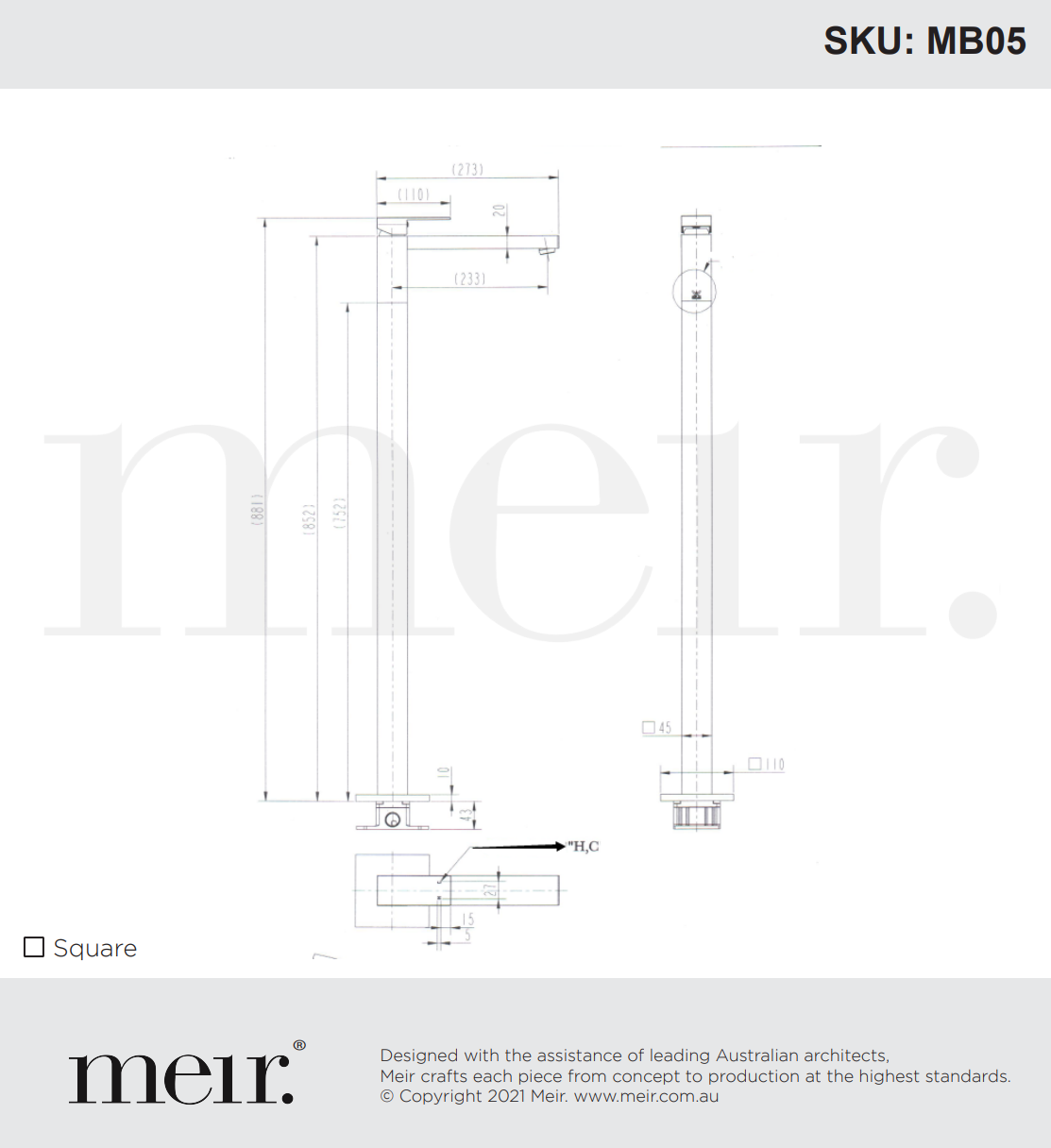 Meir Square Freestanding Bath Mixer Matte Black