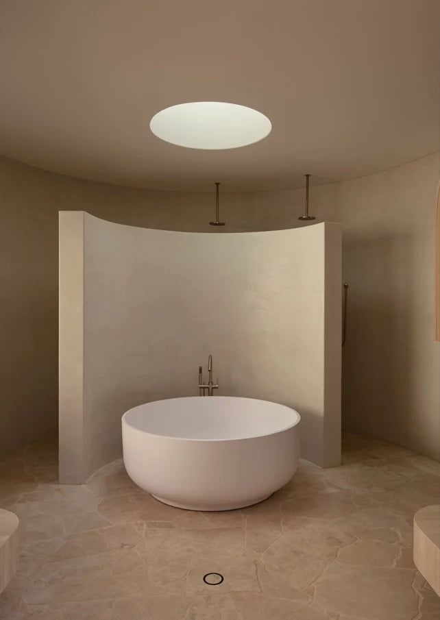Meir Freestanding Round Bath Mixer with Hand Spray Champagne