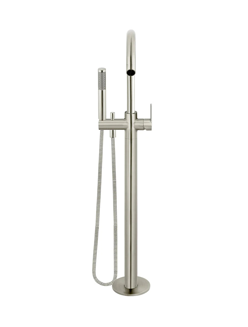 Meir Round Paddle Freestanding Bath Spout and Hand Shower Brushed Nickel