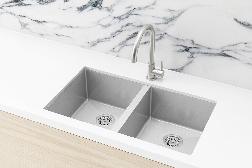 Meir Double Bowl PVD Kitchen Sink 860mm - Brushed Nickel