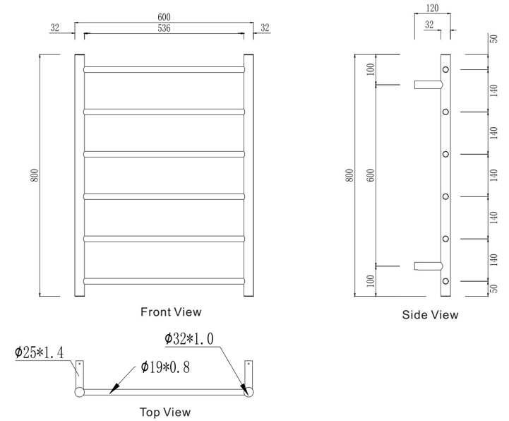 Star Mini 6 Bar Heated Towel Rail Antique Brass